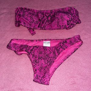 pink snake print bikini set